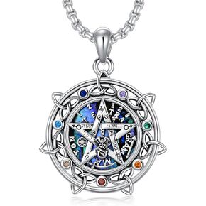 Tetragrammaton Pendant Necklace 925 Sterling Silver Chakra Pentagram Pentacle Necklace Tetragrammaton Amulet Pagan Wiccan Jewelry Gifts for Women Men