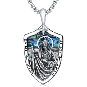 St Jude Necklace Jude Medal for Men Women 925 Sterling Silver Saint Jude Amulet Medals Pendant Jewelry Religious Gifts
