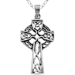 Alexander Castle 925 Sterling Silver Celtic Cross Necklace for Women Men with 18" Silver Chain & Jewelry Gift Box - 30mm x 18mm