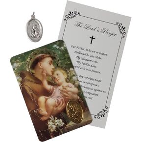 St Anthony Medal - with Laminated St Anthony Of Padua Prayer Card, The Lord's Prayer Card | Catholic Patron Saint Of Lost Things | Total 3 Items In Set