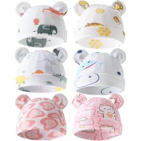 Newborn Beanie Hat Mittens and Socks Set, Baby Girl Cotton Beanie Spring Summer Autumn Winter Hats for Newborn Infant Cotton
