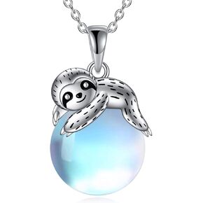 Animal Necklace Sterling Silver Moonstone Axolotl/Owl/Dog/Elephant/Turtle Pendant Animal Jewelry Gifts for Women