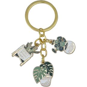 Cute Green Plant Car Key Chain Ring Charm Succulent Cactus Potted Keychain Pendant For Women Men Backpack Purse