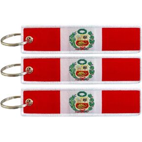 JAVD Peru Flag Keychain Tag with Key Ring - Keys, Cars, Motorcycles, Backpacks, Luggage and Gifts - EDC (3 Pack)