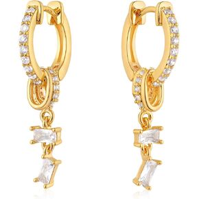 VALLOEY ROVER Gold Earrings for Women 14k Gold Plated Simple Hoops Dangle Earrings Dainty Charm Hypoallergenic Ear Jewelry for Women