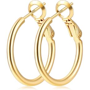 Fiusem Gold Hoop Earrings for Women, 14k Gold Plated Thin Hoops with 925 Sterling Silver Post