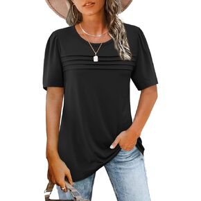 Shirts for Women Casual Short Sleeve Crew Neck Tshirts Puff Sleeve Tops Summer Tees
