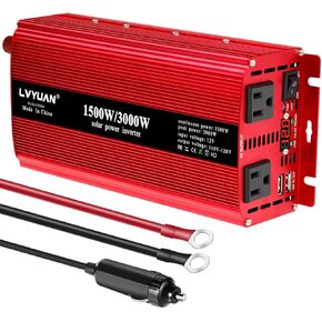 LVYUAN 1500W Car Power Inverter 12V to 110V DC to AC with 2 US Sockets, Cigarette Lighter, LED Display, USB Ports for Car, Home,Truck, Outdoor, Camping