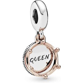 Queen and Regal Crown Dangle Rose Charm 925 Sterling Silver Pendant,Jewelry Beads Gifts for Women Bracelet&Necklace A0204