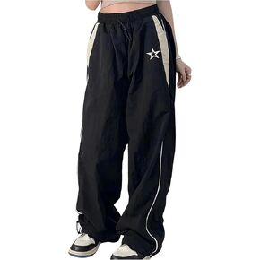 SOLY HUX Women's Y2k Baggy Parachute Pants Elastic High Waisted Sweatpants Track Pants Streetwear