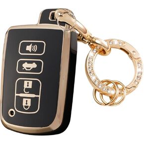 LEERLY Key Fob Cover with Anti-Lost Keychain Compatible with Toyota Highlander Avalon Camry Corolla RAV4 Sequoia Black
