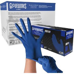 GLOVEWORKS HD Royal Blue Nitrile Industrial Disposable Gloves, 6 Mil, Latex & Powder-Free, Food-Safe, Raised Diamond Texture