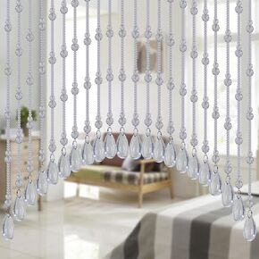 Crystal Beaded Door Curtain Self-Adhesive, Door String Beads Curtains for Doorways Hippie Window Closet Door Way Bead Hangings Curtain (Clear, 25 Strings)