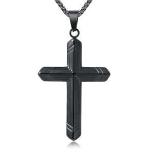Cross Necklace for Men, Silver Black Surgical Steel Stainless Steel Men's Cross Pendant Necklace, Rolo Chain 24''/28'', Jewelry Gifts