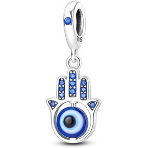 Hamsa Hand Evil Eye Sterling Silver Charms for Charm Bracelet for Women 5A Cubic Zirconia Dangle Pendant Bracelet Skull Bead