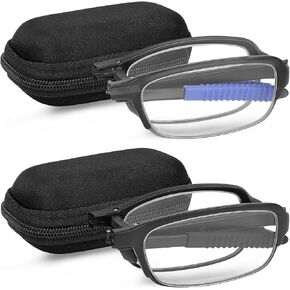 نظارات القراءة Success Eyewear، زوجان من القراء الأنيقين القابلين للطي مع حافظات نظارات للجنسين للقراءة للرجال والنساء