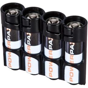 Storacell by Powerpax Slimline AA Battery Storage Container - Holds 4 Batteries, Black