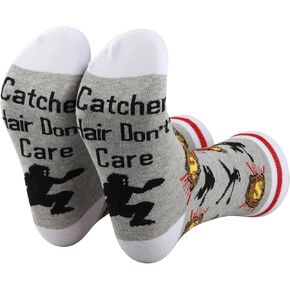 PXTIDY 2 Pairs Softball Catcher Socks Softball Pitcher Gift Catcher Hair Don't Care Novelty Socks Gift Baseball Gifts