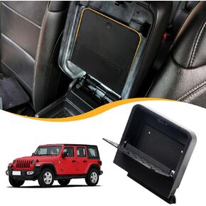 One Touch Hidden Center Console Storage Organizer Box Compatible with 2018-2024 2025 Jeep Wrangler JL 4XE Gladiator JT Interior Accessories Armrest Privacy Compartment Secret Tray
