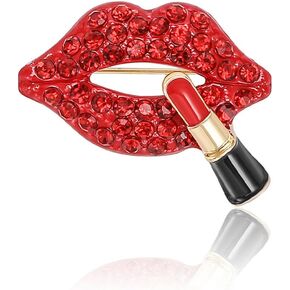 Sexy Red Lips Brooch for Women Rhinestone Lips Shape Brooch Pin Crystal Quiet Gestures Brooches Lapel Pins Elegant Clothing Hat Bag Accessories Christmas Birthday Party Valetine's Day Costume Jewelry