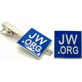 Jehovahs Witness-jw.org gift necktie clip and lapel pin set-Square -With JW.ORG Logo Gift Box-Silver