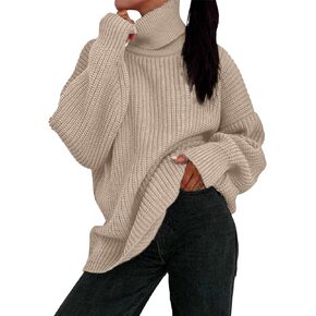 Flygo Women's Turtleneck Sweater Long Sleeve Oversized Sweaters Chunky Knit Tunic Pullover Sweater Trendy Fall Outfits