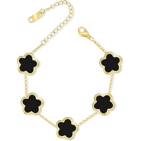 5 Leaf Clover Bracelet for Women 18K Gold Plated Stainless Steel Lucky Five Leaf Link Bracelet Jewelry Gift for Her