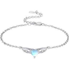 Dreamboat Moonstone Angel Wings Heart Bracelets Sterling Silver Moonstone Heart Bracelet Angel Wings Bracelet Moonstone Heart Bracelets Jewelry for Women