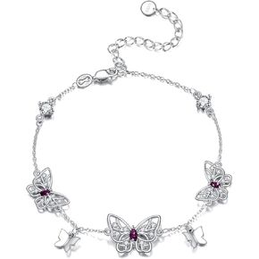 TIGER RIDER Butterfly 925 Sterling Silver Bracelet Amethyst Jewelry Gift for Women Birthday Christmas