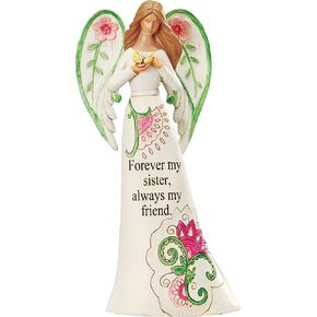 Collections Etc Devout Sentimental Tabletop Angel Figurines - Colorful Flower Decorations with Sweet Sentiments on Skirt - Hand-Painted