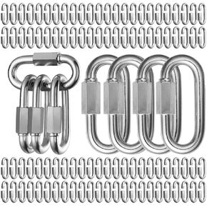 60Pack 2.3 Inch Chain Quick Link, 600lbs Capacity 1/4" Quick Links Oval Locking Carabiners, Galvanized Thread Quick Link Chain Connector Hardware for Towing Chandelier Kids Swing Key Ring Bird Toys