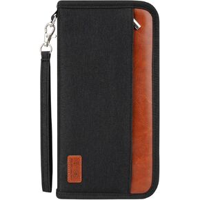 Passport Holder Family, RFID Blocking Travel Passport Wallet for 4-6 Women Men, Waterproof Travel Document Organizer Credit Cards Case, Portable Passport Bag with Zipper Pocket-Black