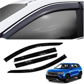 4 Pieces Tape-on Extra Durable Rain Guards Fit for 2022-2024 Volkswagen Taos,Window Deflectors,Window Visors (Smoke Black)