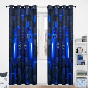 PERFEMET Kids Blackout Curtains for Bedroom 2 Panels-Black Blue Video Gamer Window Curtain Drapes for Boys Teens Living Room Decor 3D Cool Game Controller Grommet Window Treatment(Blue, 52x63inch)