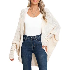 Women Cardigan Sweaters Plus Size Slouchy Wrap Batwing Sleeve Chunky Knit Open Front Coat(S-XL)