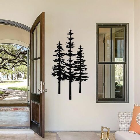 ديكور جدار شجرة معدنية، ديكور كابينة، ديكور شجرة، ديكور جدار ريفي للمنزل والمكتب والمزرعة في الداخل والخارج باللون الأسود (كبير - 35 بوصة × 19.4 بوصة) in Kuwait