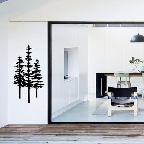 ديكور جدار شجرة معدنية، ديكور كابينة، ديكور شجرة، ديكور جدار ريفي للمنزل والمكتب والمزرعة في الداخل والخارج باللون الأسود (كبير - 35 بوصة × 19.4 بوصة) in Kuwait