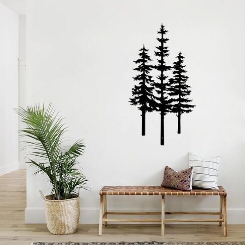 ديكور جدار شجرة معدنية، ديكور كابينة، ديكور شجرة، ديكور جدار ريفي للمنزل والمكتب والمزرعة في الداخل والخارج باللون الأسود (كبير - 35 بوصة × 19.4 بوصة) in Kuwait