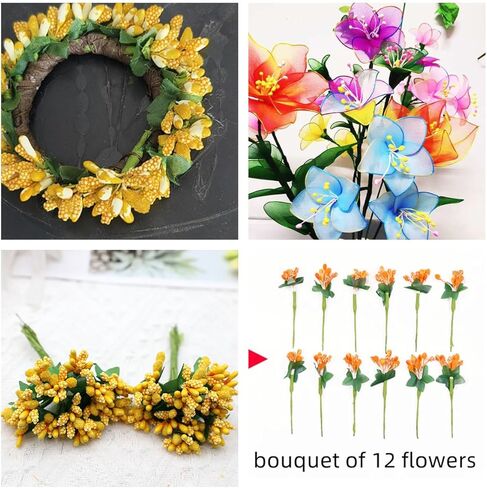 144pcs Artificial Mini Flower Stamen Pistil and Soft Stem,20mm Tiny Berry for DIY Wedding Make Bridal Hair Clips,Cake Top,Wrist Corsage Boutonniere,Candle Rings Wreath Bracelet Flower (Multicolor) in Saudi Arabia
