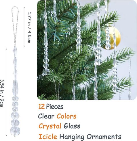 12pcs Crystal Icicle Christmas Tree Ornaments, Glass Beads Hanging Chandelier Pendants for Christmas Party Wedding Winter Decorations (Multicolor) in Kuwait