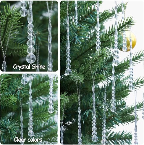 12pcs Crystal Icicle Christmas Tree Ornaments, Glass Beads Hanging Chandelier Pendants for Christmas Party Wedding Winter Decorations (Multicolor) in Kuwait