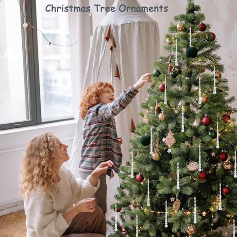 12pcs Crystal Icicle Christmas Tree Ornaments, Glass Beads Hanging Chandelier Pendants for Christmas Party Wedding Winter Decorations (Multicolor) in Kuwait