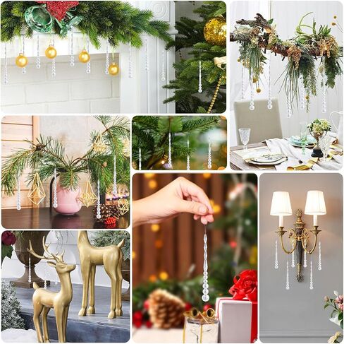 12pcs Crystal Icicle Christmas Tree Ornaments, Glass Beads Hanging Chandelier Pendants for Christmas Party Wedding Winter Decorations (Multicolor) in Kuwait