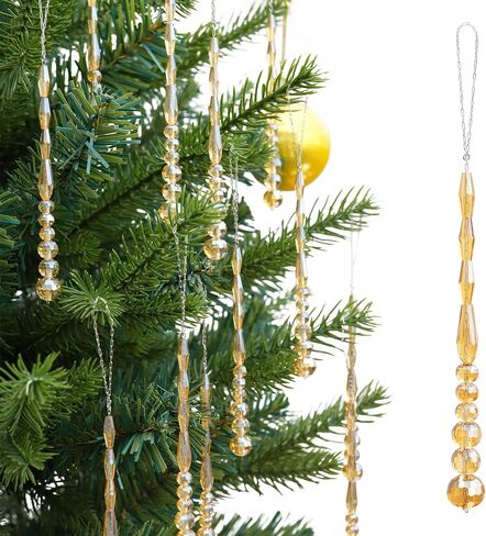 12pcs Crystal Icicle Christmas Tree Ornaments, Glass Beads Hanging Chandelier Pendants for Christmas Party Wedding Winter Decorations (Multicolor) in Kuwait