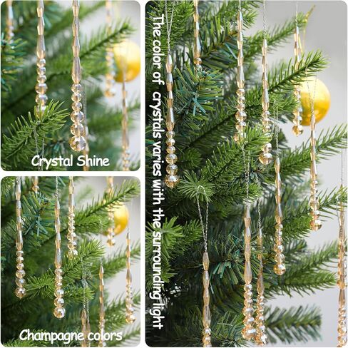 12pcs Crystal Icicle Christmas Tree Ornaments, Glass Beads Hanging Chandelier Pendants for Christmas Party Wedding Winter Decorations (Multicolor) in Kuwait