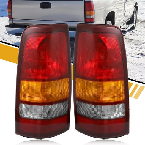 Tail Light Assembly Compatible with Chevy 1999 2000 2001 2002 Silverado | 1999-2006 GMC Sierra, Factory-Style Brake Rear Lamps for 15198453, 15198460, Red+Amber+White Lens, Red Edge in Saudi Arabia