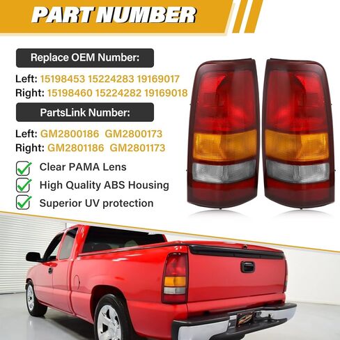 Tail Light Assembly Compatible with Chevy 1999 2000 2001 2002 Silverado | 1999-2006 GMC Sierra, Factory-Style Brake Rear Lamps for 15198453, 15198460, Red+Amber+White Lens, Red Edge in Saudi Arabia
