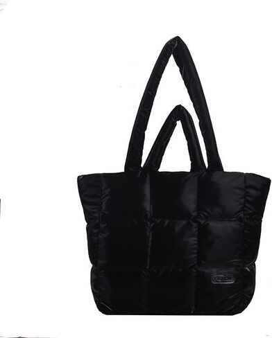 Small Puffer Tote Bag Quilted Shoulder Bags for Women Puffy Purse Nylon Shoulder Handbag Black in Saudi Arabia