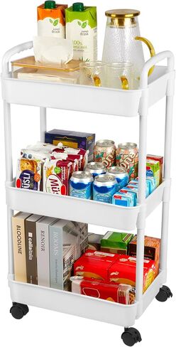 Vtopmart 4 Tier Rolling Storage Cart, Clear Bathroom Cart Organizer, Transparency Rolling Utility Cart, Mobile Shelving with Wheels for Bathroom, Laundry Room, Living Room, Narrow Places in Saudi Arabia