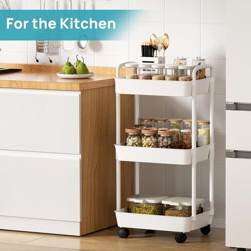 Vtopmart 4 Tier Rolling Storage Cart, Clear Bathroom Cart Organizer, Transparency Rolling Utility Cart, Mobile Shelving with Wheels for Bathroom, Laundry Room, Living Room, Narrow Places in Saudi Arabia
